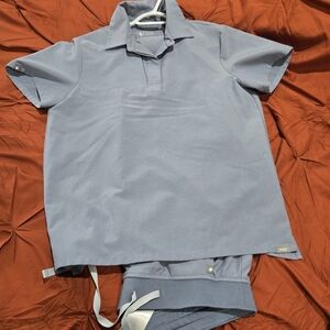 Figs Light Blue Polo Style Scrub Top & Joggers Set